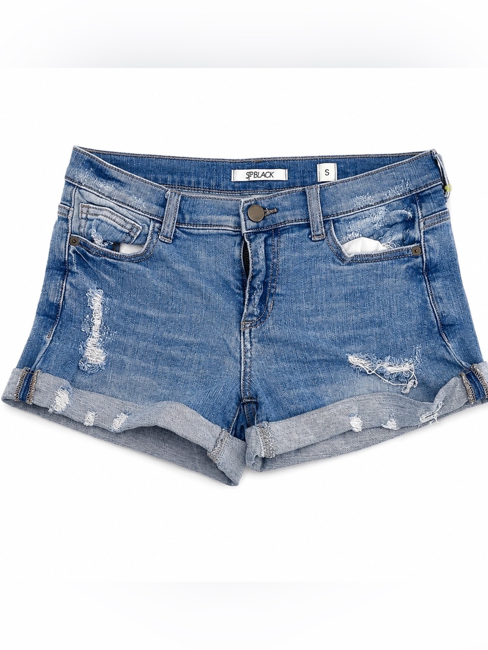 SP Black Label Distressed Denim Shorts Cuffed Mid Rise Size S